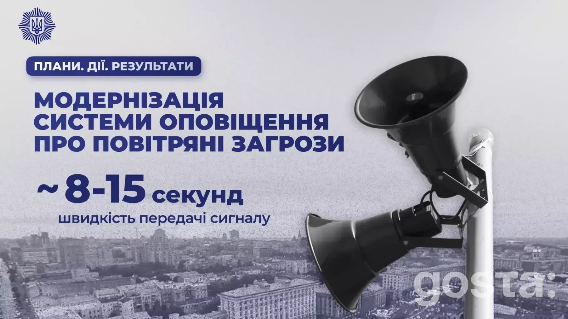 Модернізація системи оповіщення про повітряні загрози: швидкість передачі сигналу 8-15 секунд, плани, дії, результати.