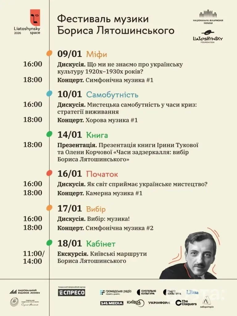 Фестиваль Бориса Лятошинського у Києві: музичні події, дискусії та унікальні екскурсії (9-18 січня 2026).