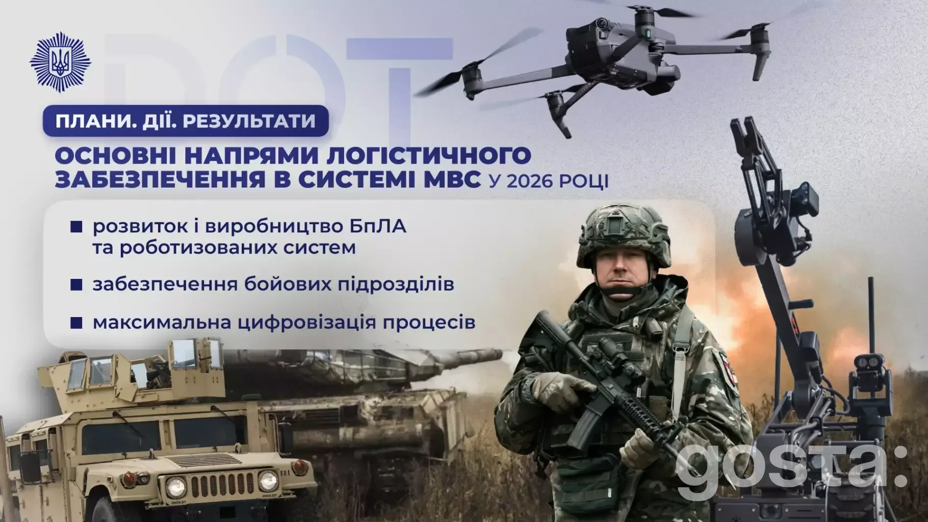 Alt text: Міністр Ігор Клименко презентує плани логістичного забезпечення МВС України на 2026 рік, з акцентом на техноло
