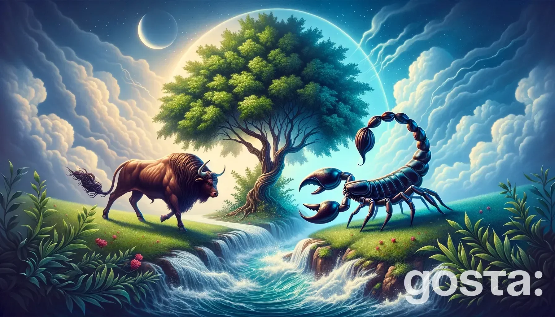 Astrological composition with zodiac symbols, planets, and stars for the horoscope onTaurus and Scorpio