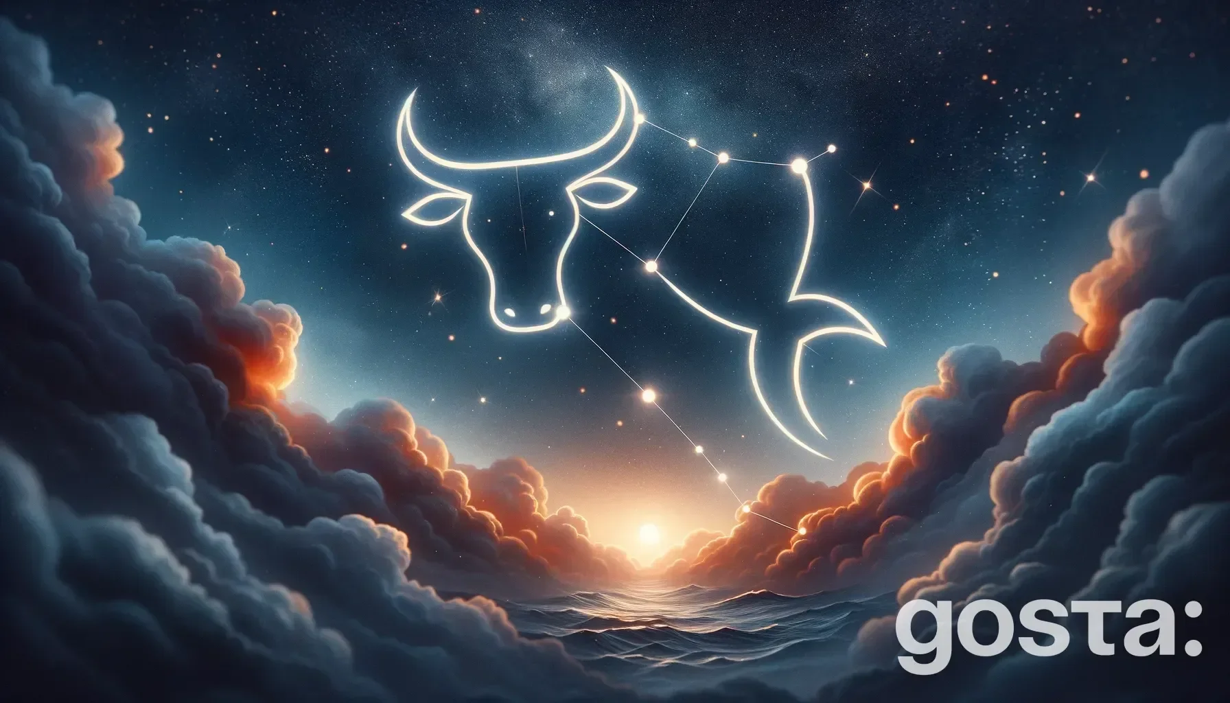 Astrological composition with zodiac symbols, planets, and stars for the horoscope onTaurus and Pisces