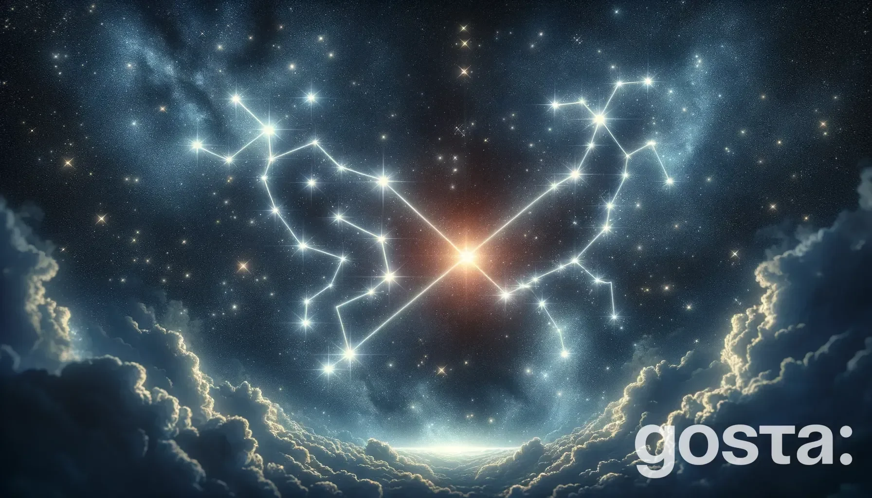 Astrological composition with zodiac symbols, planets, and stars for the horoscope onGemini and Virgo