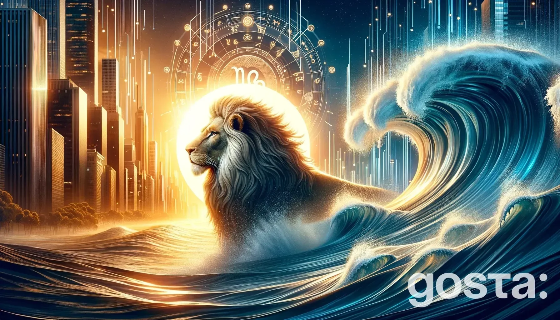 Astrological composition with zodiac symbols, planets, and stars for the horoscope onLeo and Aquarius