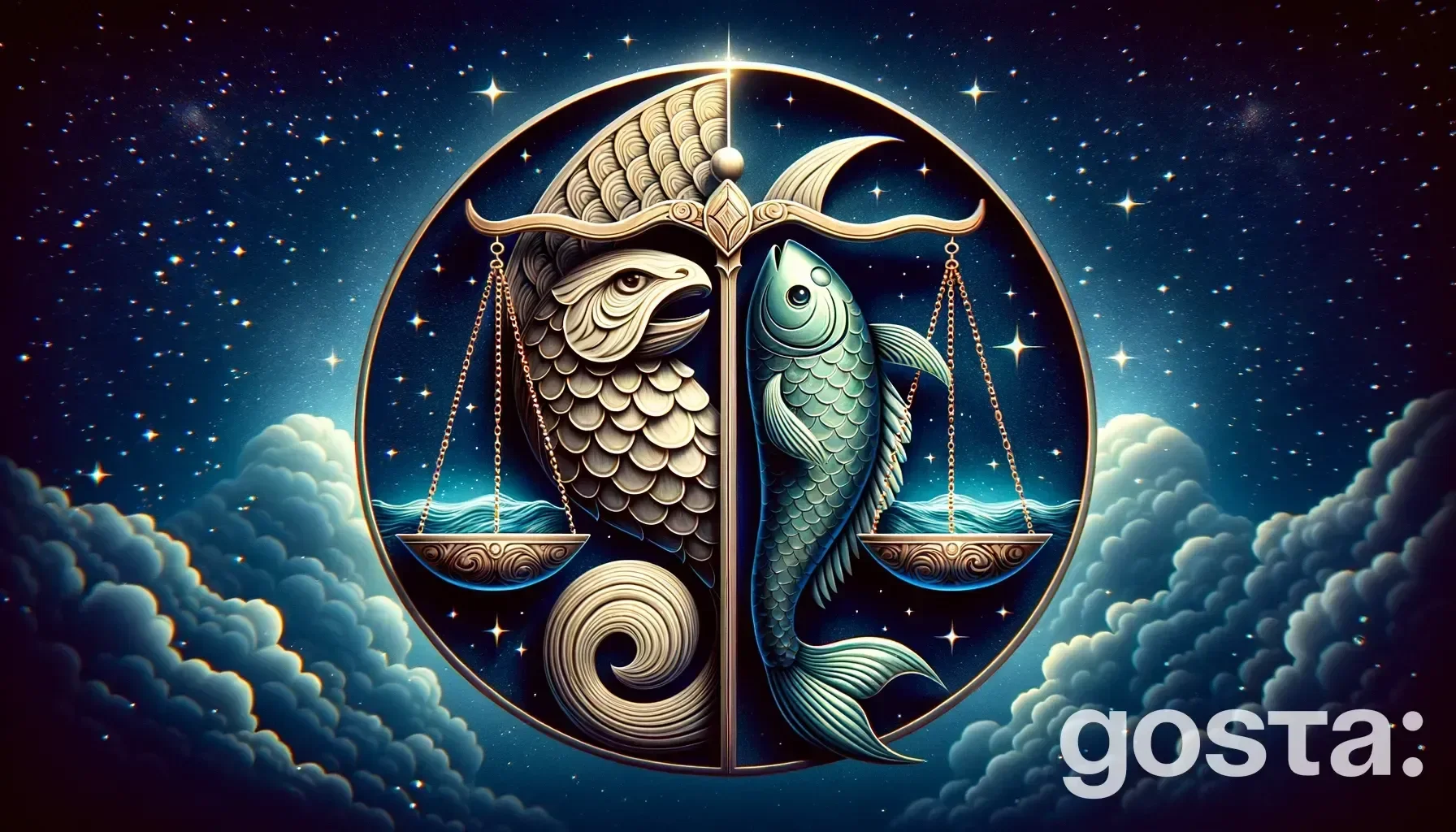 Astrological composition with zodiac symbols, planets, and stars for the horoscope onLibra and Pisces