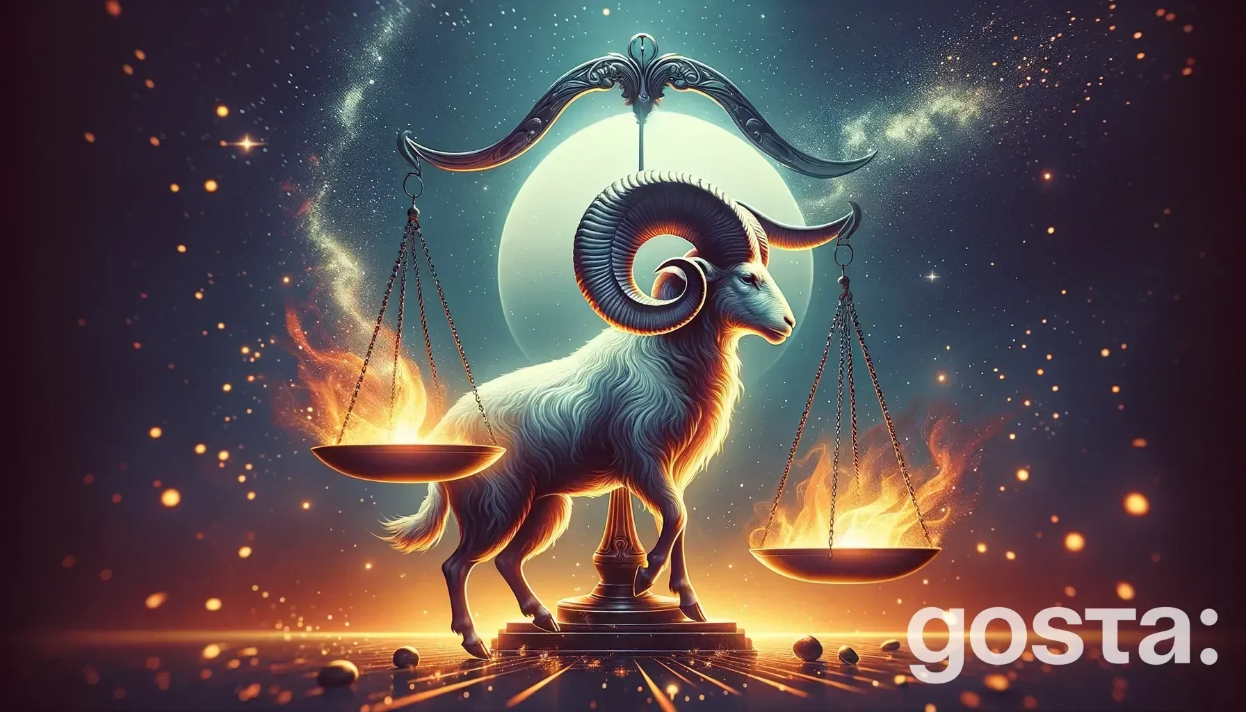 Astrological composition with zodiac symbols, planets, and stars for the horoscope onAries and Libra