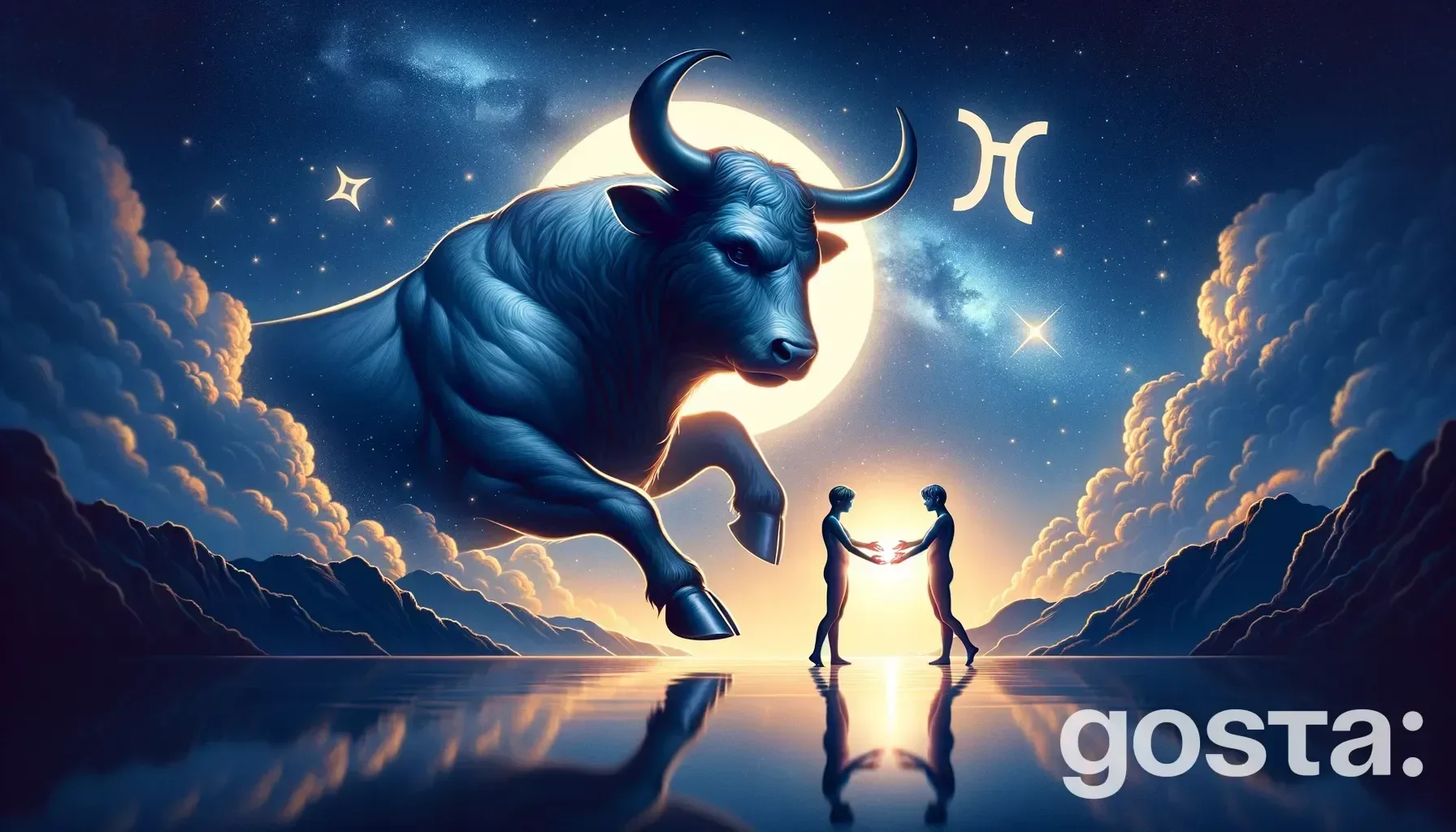 Astrological composition with zodiac symbols, planets, and stars for the horoscope onTaurus and Gemini