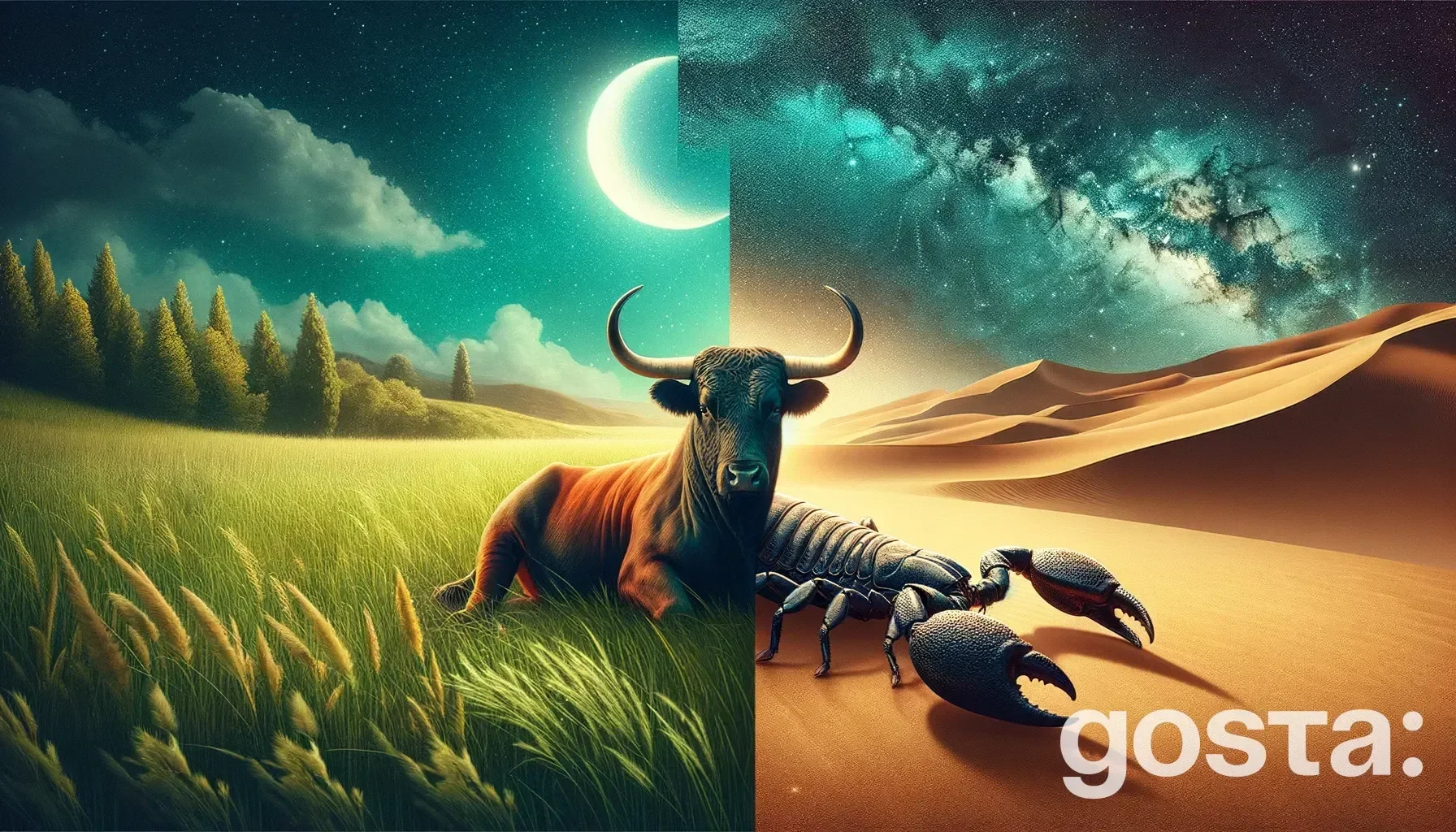 Astrological composition with zodiac symbols, planets, and stars for the horoscope onTaurus and Scorpio