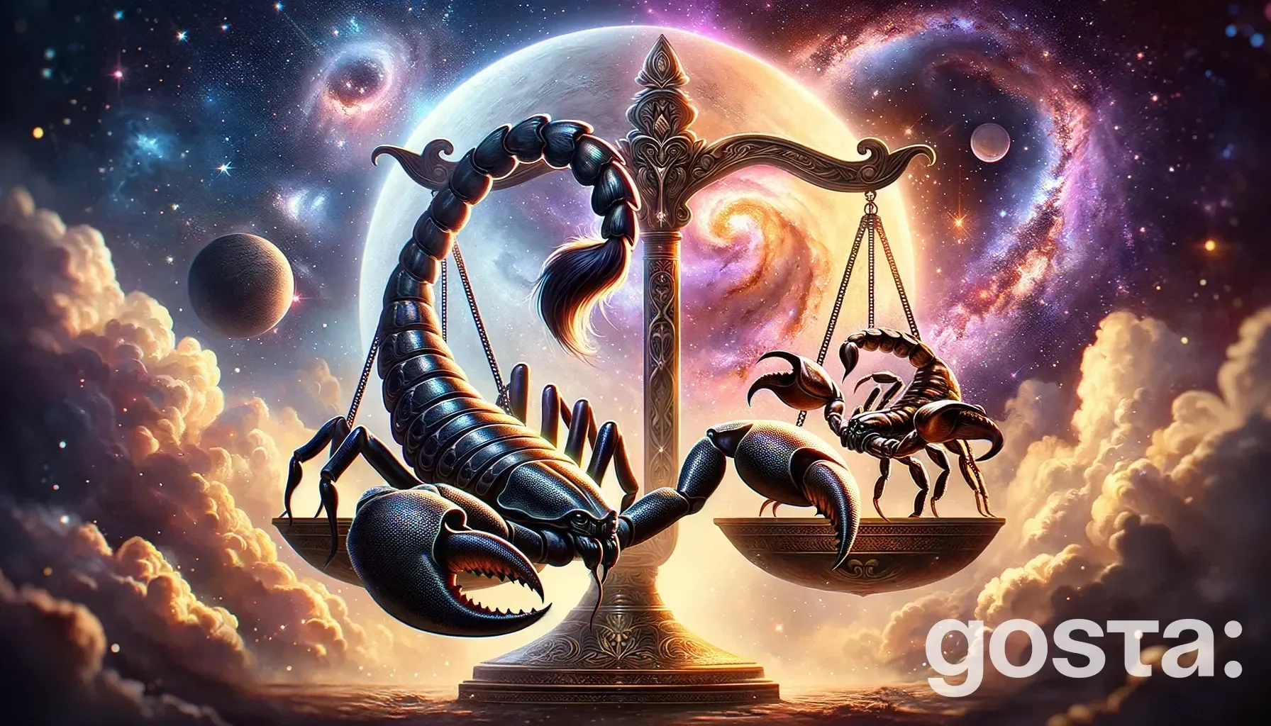Astrological composition with zodiac symbols, planets, and stars for the horoscope onLibra and Scorpio