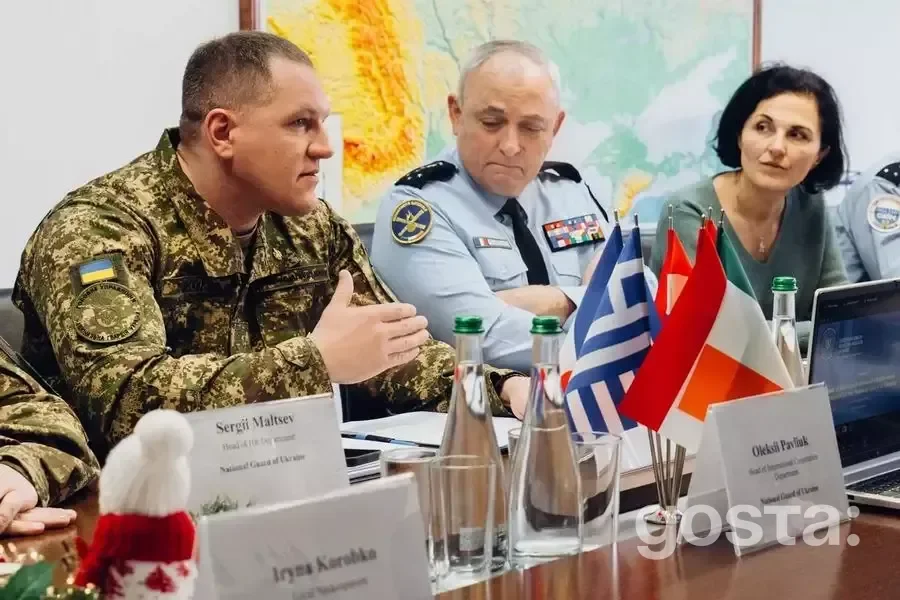 High-level meeting discussing EU integration and collaboration between Ukraine's National Guard and French Gendarmerie.