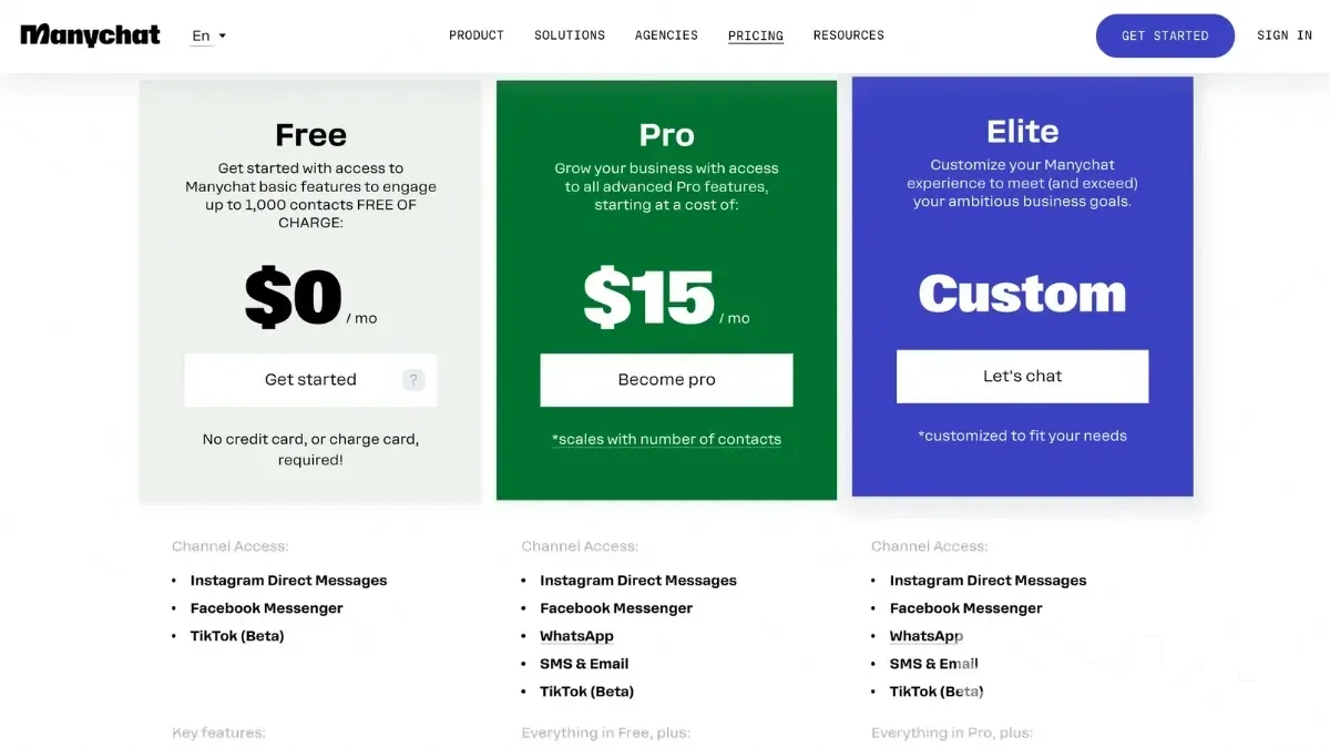Manychat pricing