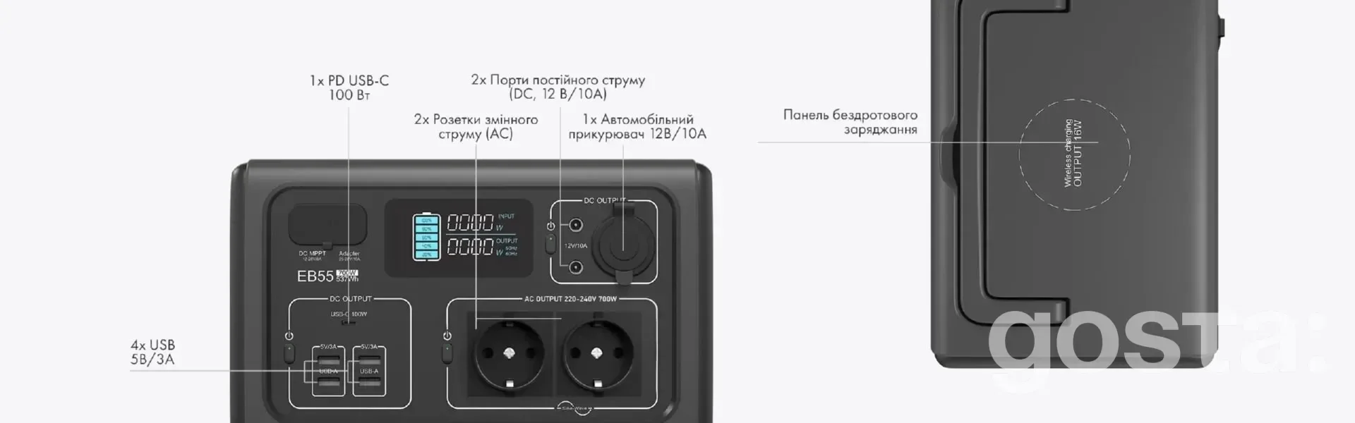 PowerOak EB55 — універсальна 537 Wh станція у сегменті до 1 кВт